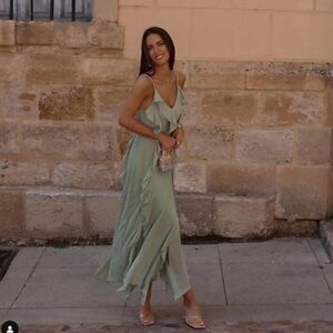 Zara Sea Foam Green Ruffled Maxi Dress